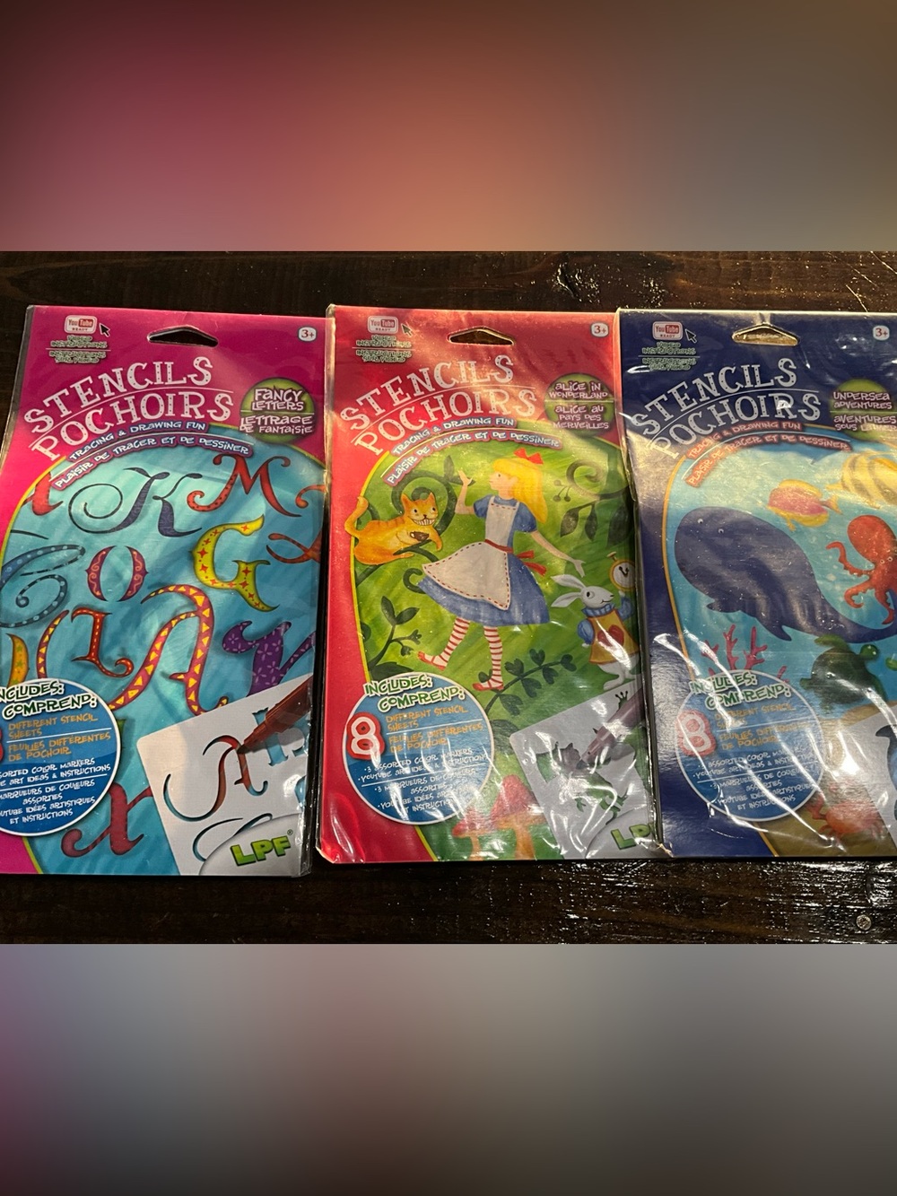 2014 Lot of 3 Stencil Sets NOS Alice in Wonderland Undersea Letters